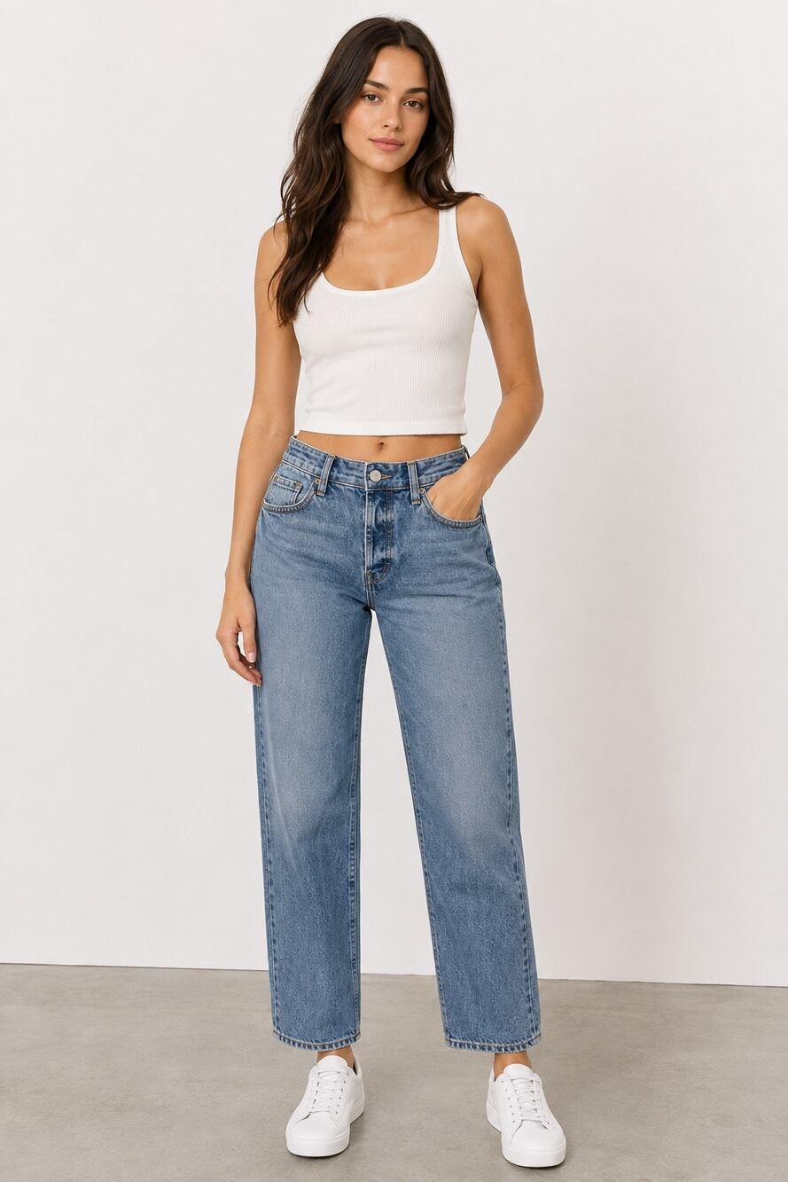 Fashion Nova Long Lost 90’s High Rise Straight Leg Jeans Size 3 NWT Medium Wash